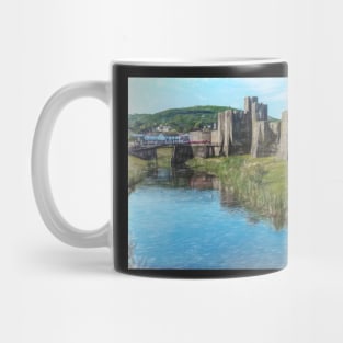 The Ramparts of Caerphilly Castle Digital Sketch Mug